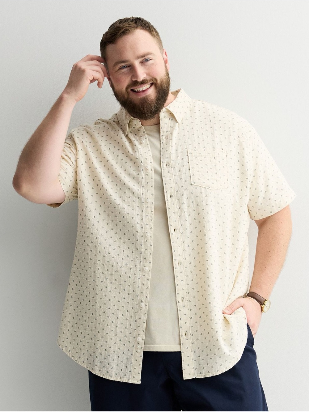 Sonoma Goods For Life Big & Tall 3XLT Short Sleeve Button Shirt Dobby